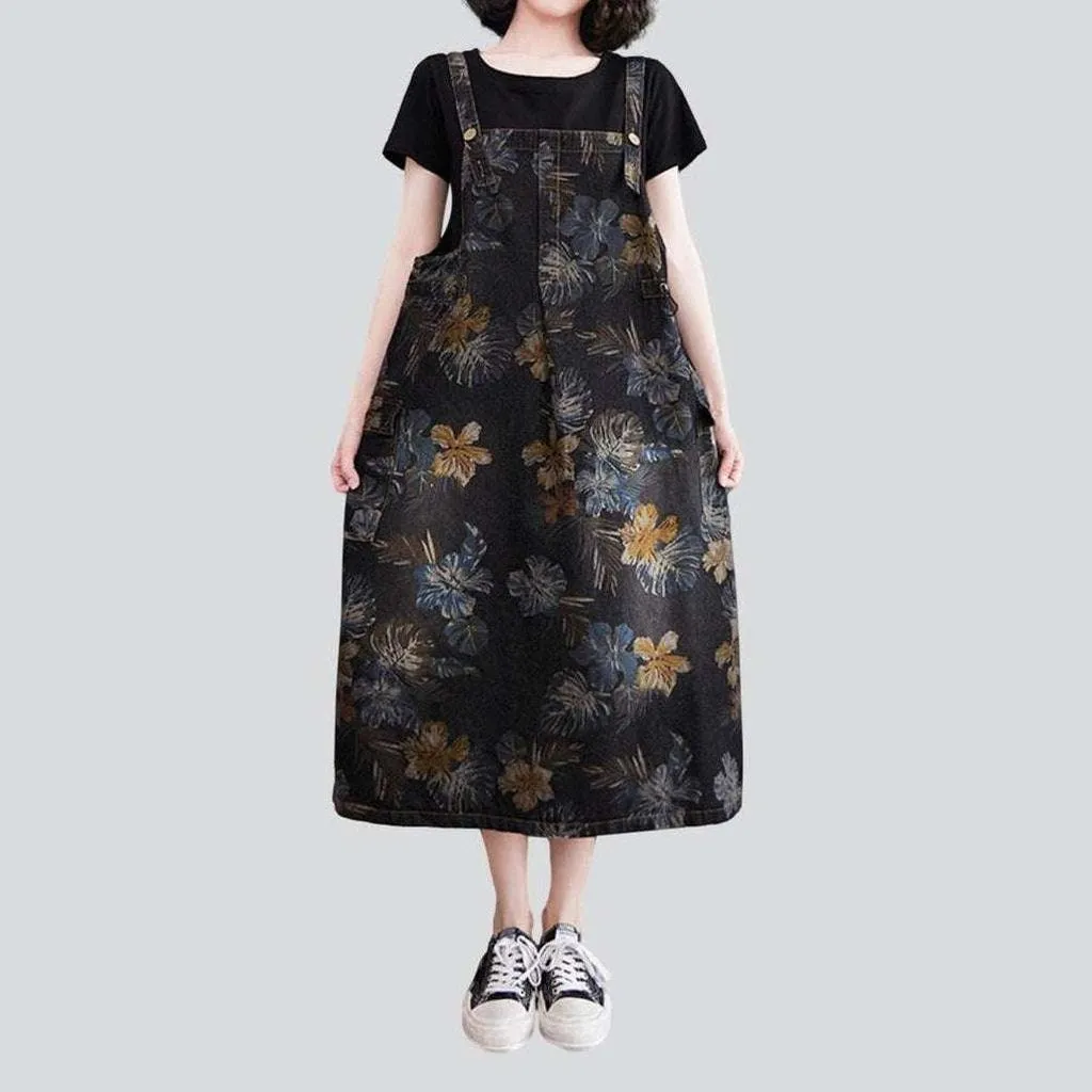 Black denim dress with flowers