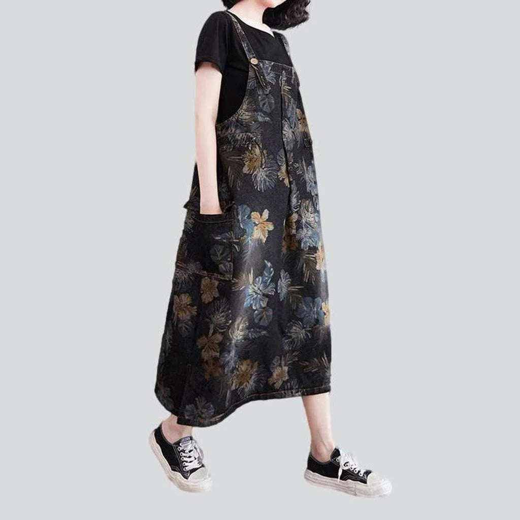 Black denim dress with flowers