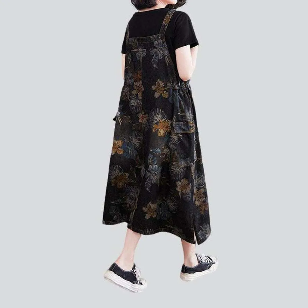 Black denim dress with flowers