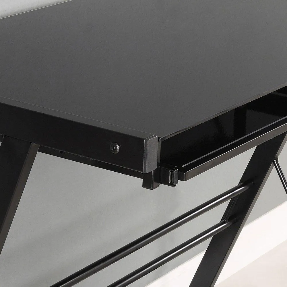 Black Metal and Glass Corner L-Shaped Computer Desk