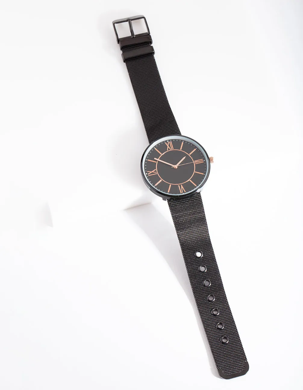 Black Metal Mesh Strap Watch