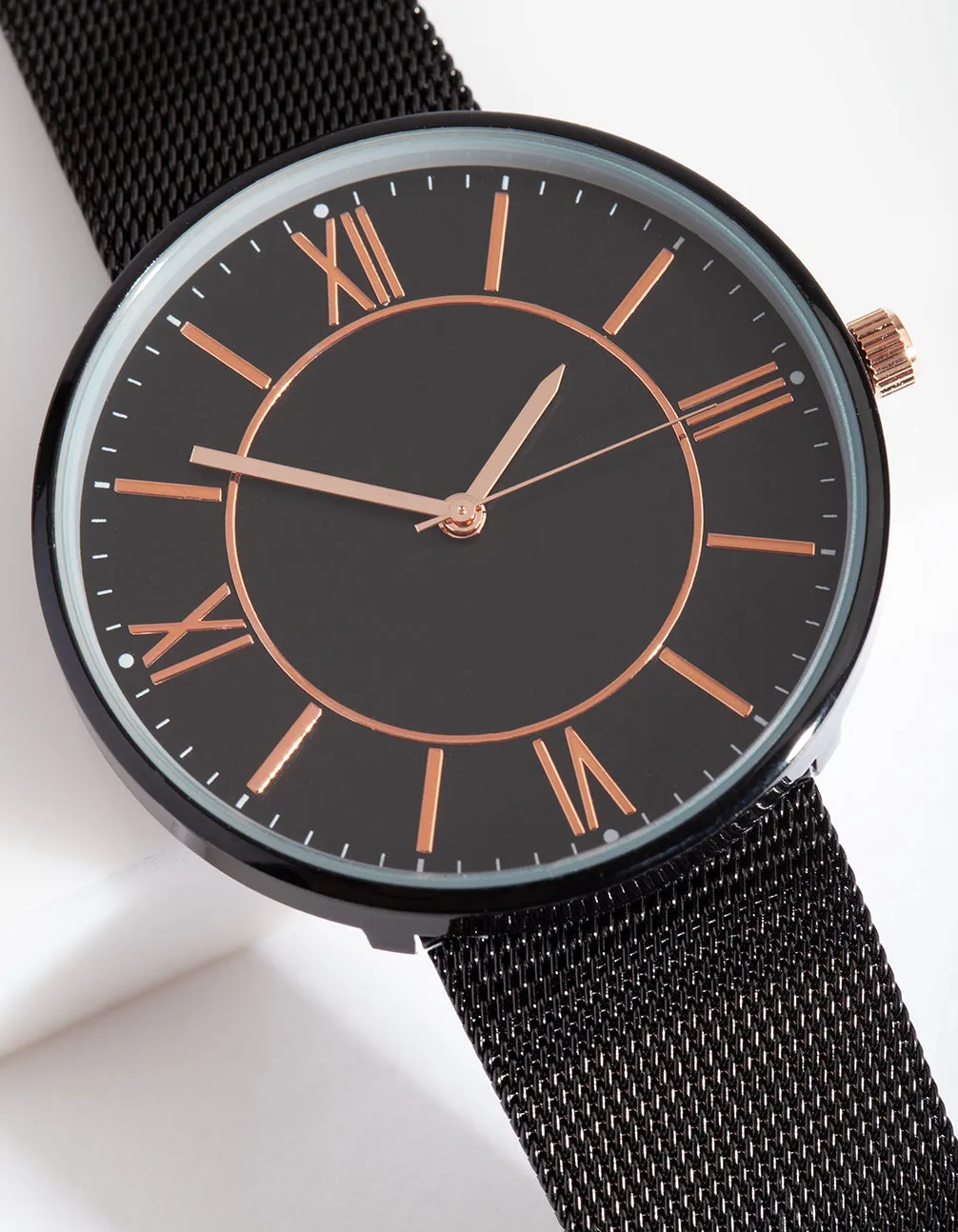 Black Metal Mesh Strap Watch