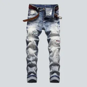 Bleached ripped slim men jeans