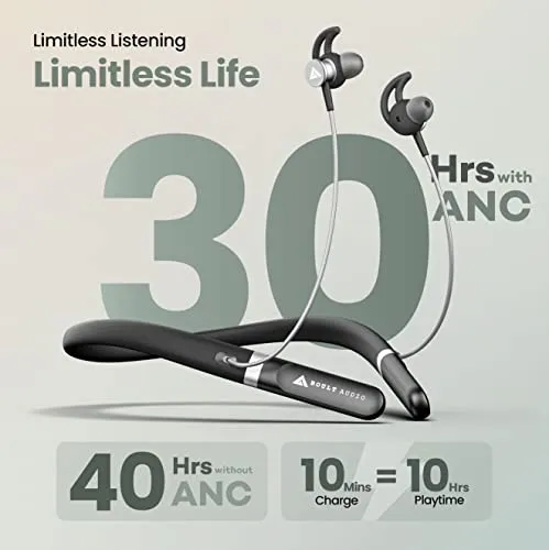 Boult Audio Curve ANC Wireless in Ear Wireless Earphones with 25dB Active Noise Cancellation, ENC Mic, 30H Playtime, 60ms Low Latency Mode, Dual Pairing, Type-C Fast Charging (10mins=10Hrs) (Black)