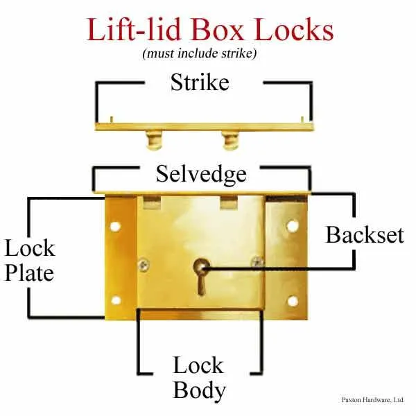 Brass Lift Lid Box Locks, 15/16 inch to pin