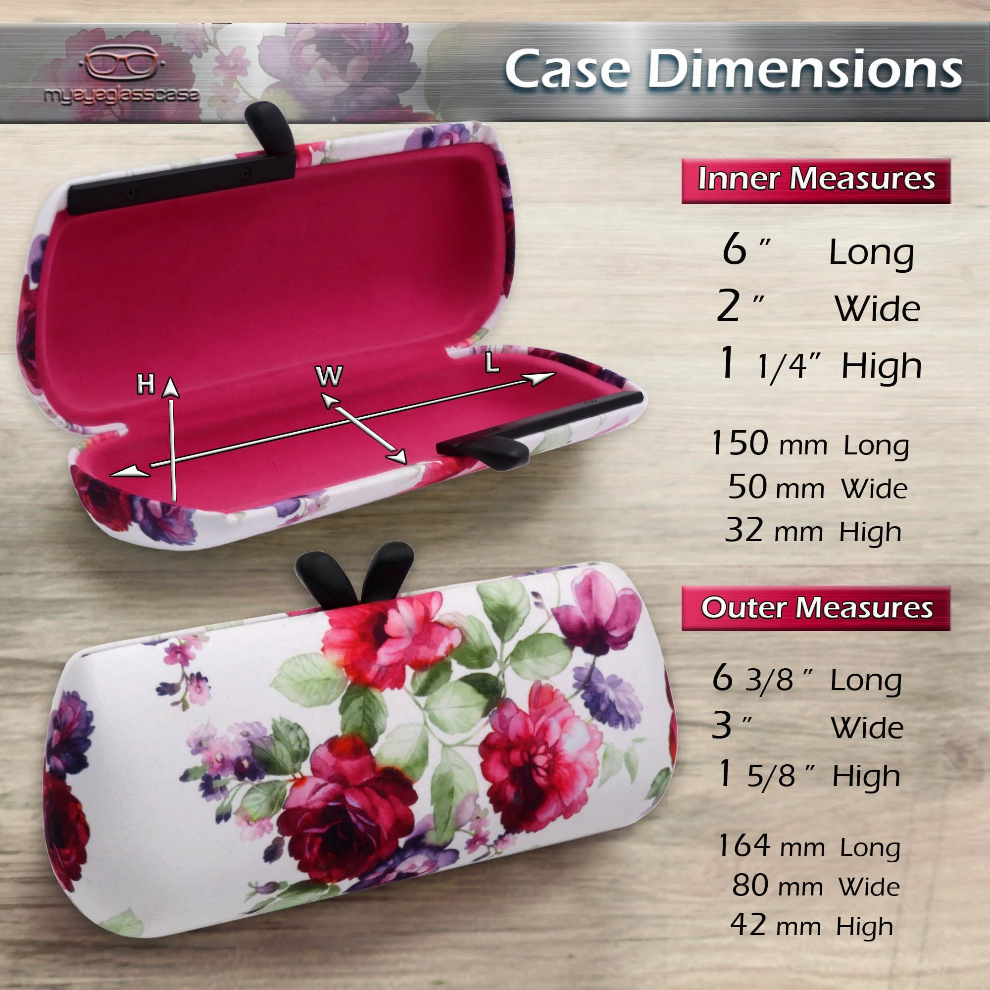 Chic Hard Eyeglass Case - Small Sunglasses Case, Cranberry Rose art by Rachel Rowberry, A mini Accessories Case w/cloth (AS461 Cranberry Rose)