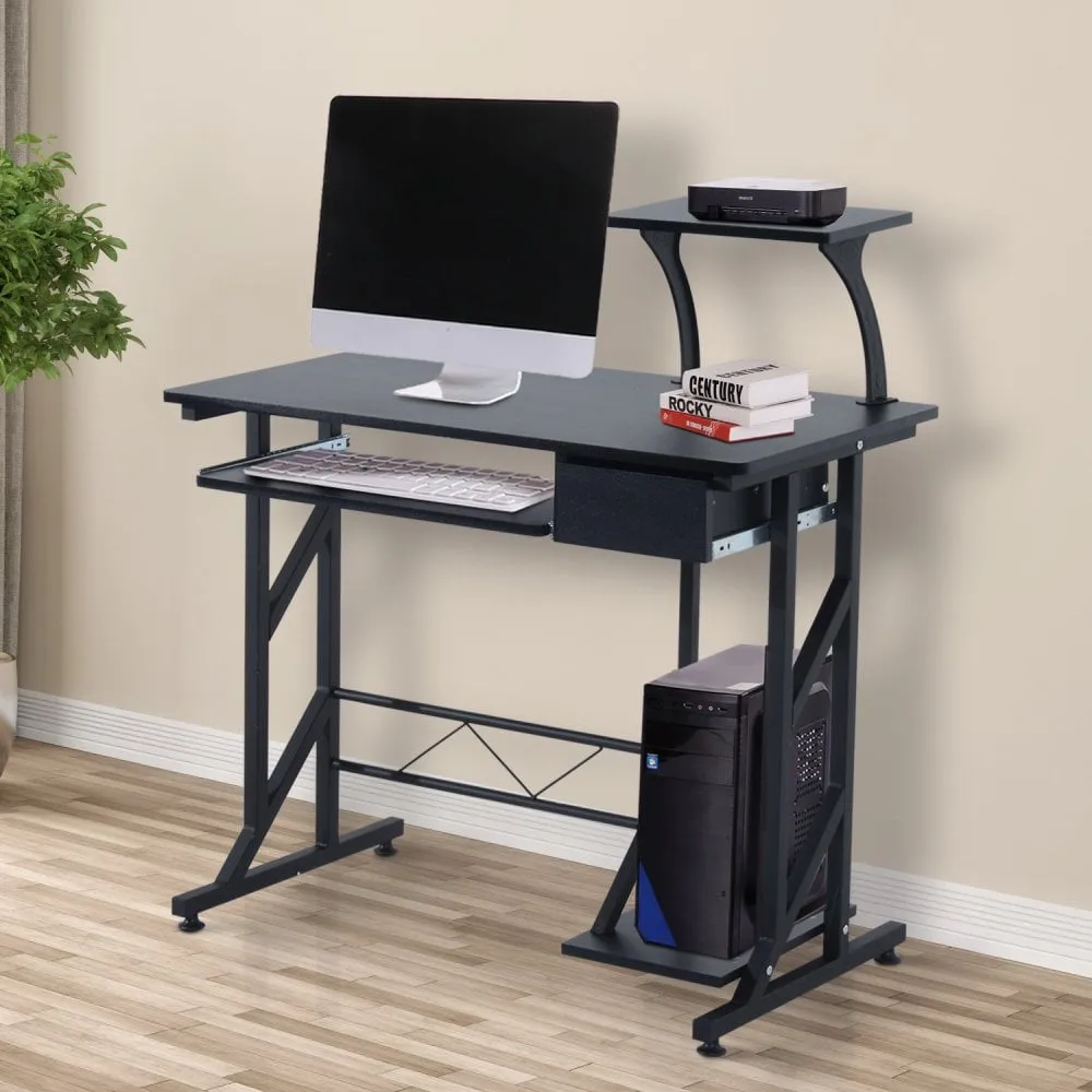 Compact Computer Desk Home Office Workstation W/Sliding Keyboard Tray Drawer and Host Box Shelf-Black