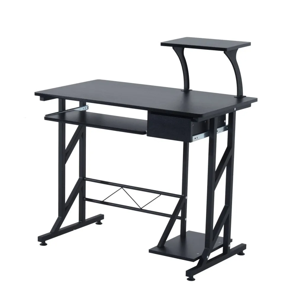 Compact Computer Desk Home Office Workstation W/Sliding Keyboard Tray Drawer and Host Box Shelf-Black