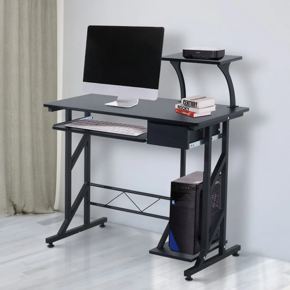 Compact Computer Desk Home Office Workstation W/Sliding Keyboard Tray Drawer and Host Box Shelf-Black