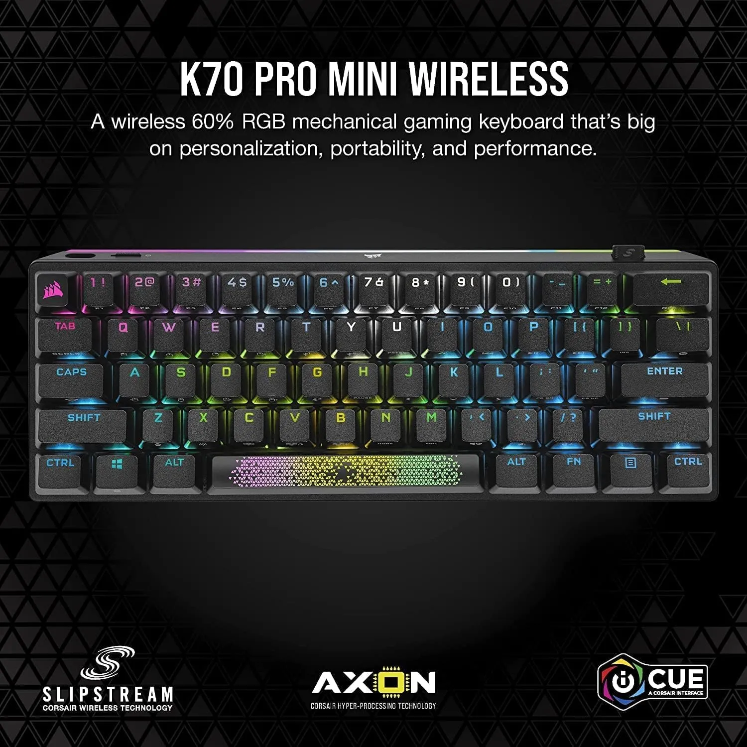 Corsair K70 PRO MINI WIRELESS 60% Mechanical CHERRY MX Speed Switch Keyboard with RGB Backlighting - Black CH-9189014-NA