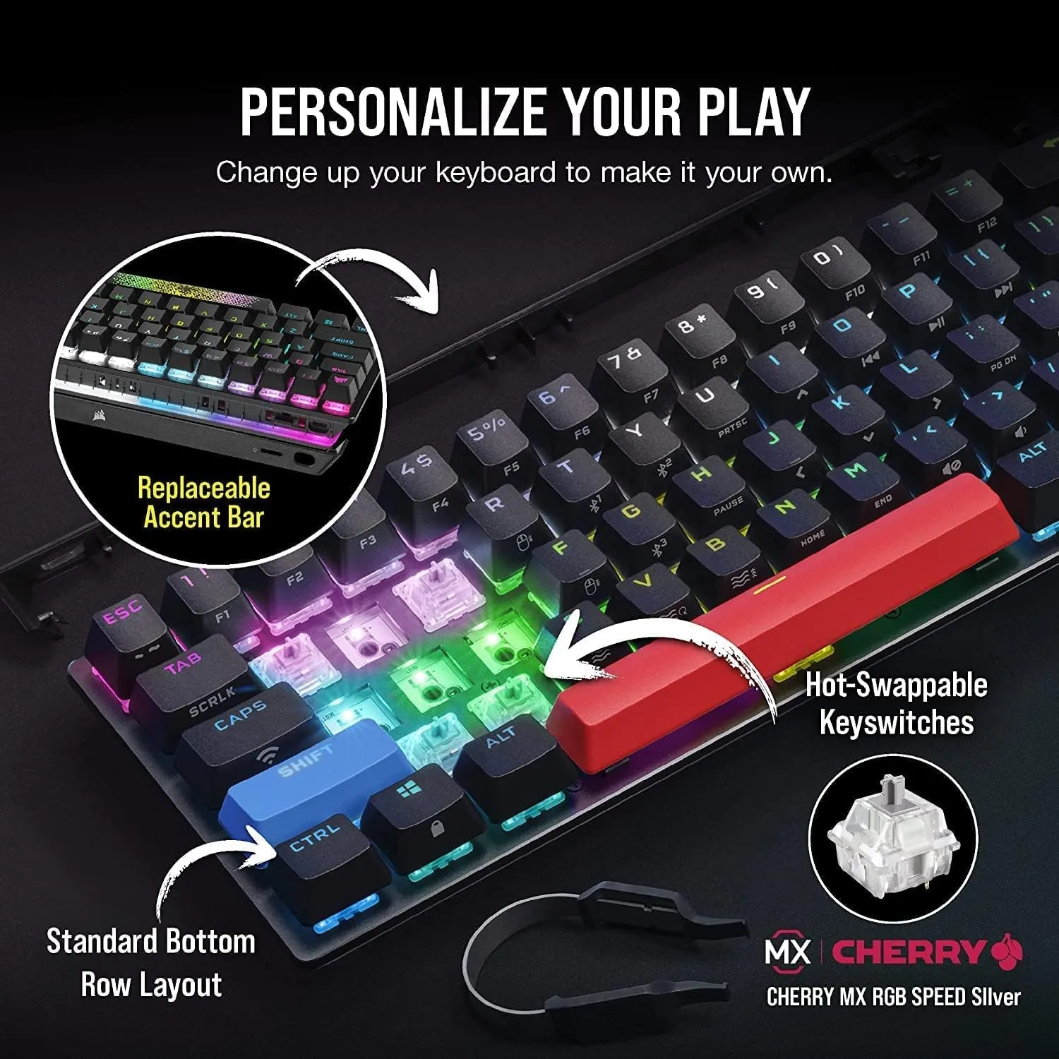 Corsair K70 PRO MINI WIRELESS 60% Mechanical CHERRY MX Speed Switch Keyboard with RGB Backlighting - Black CH-9189014-NA