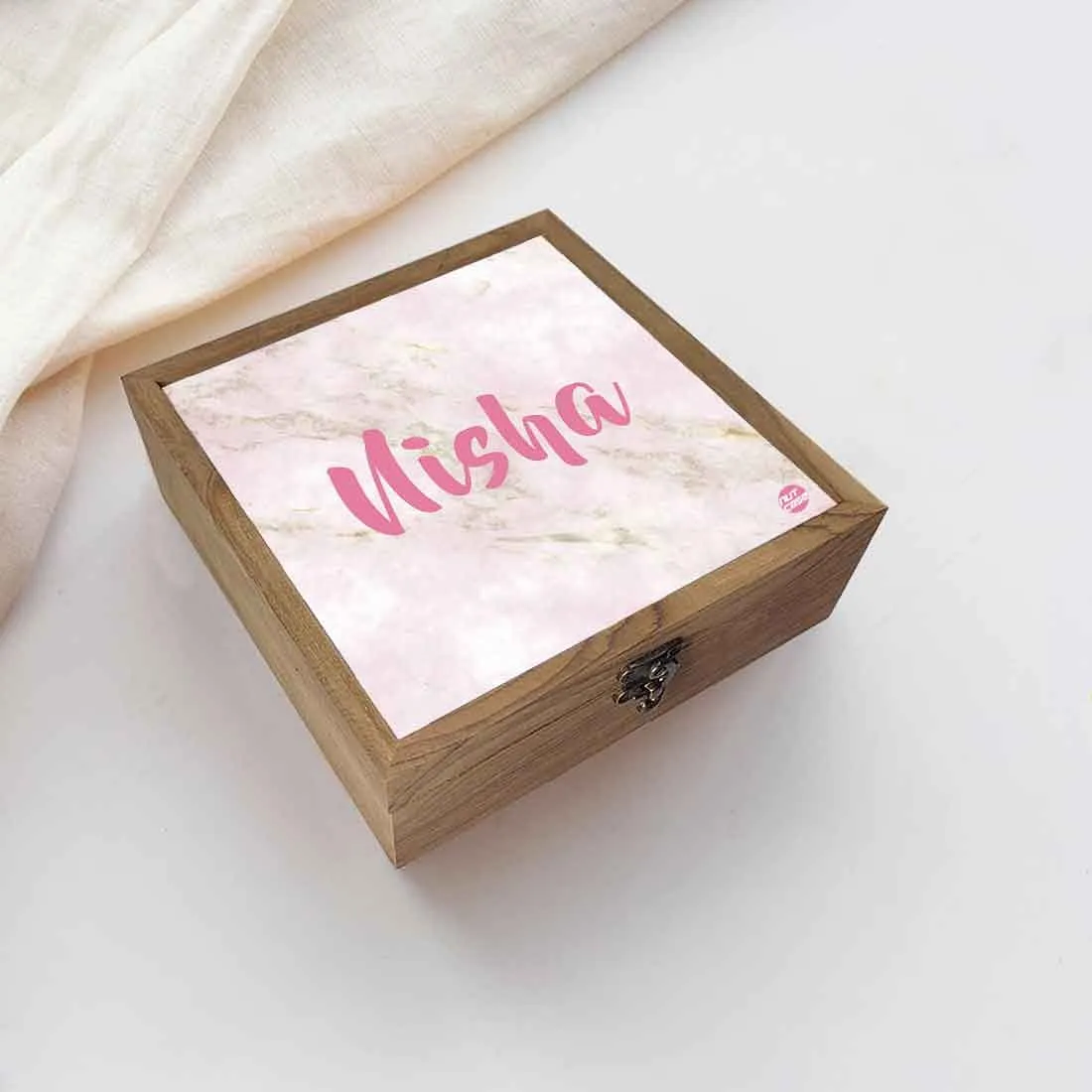 Customized Wooden Jewelry Box for Girls -  Pink Marble