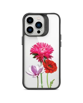 DailyObjects Clear Pink Red & White Flowers Black Hybrid Clear Case Cover For iPhone 13 Pro Max