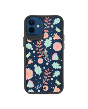 DailyObjects Ferns And Petals Black Hybrid Clear Case Cover For iPhone 12 Mini