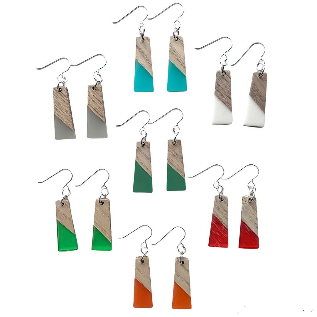 Earrings - Wood   Resin Drop - Trapezoid