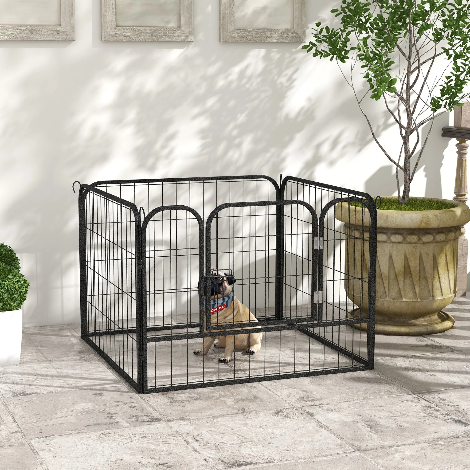 EASYCOMFORT Recinto per Cani Pieghevole per Interno ed Esterno, Porta con Catenaccio e Picchetti di Fissaggio, 82x82x60cm Grigio Scuro