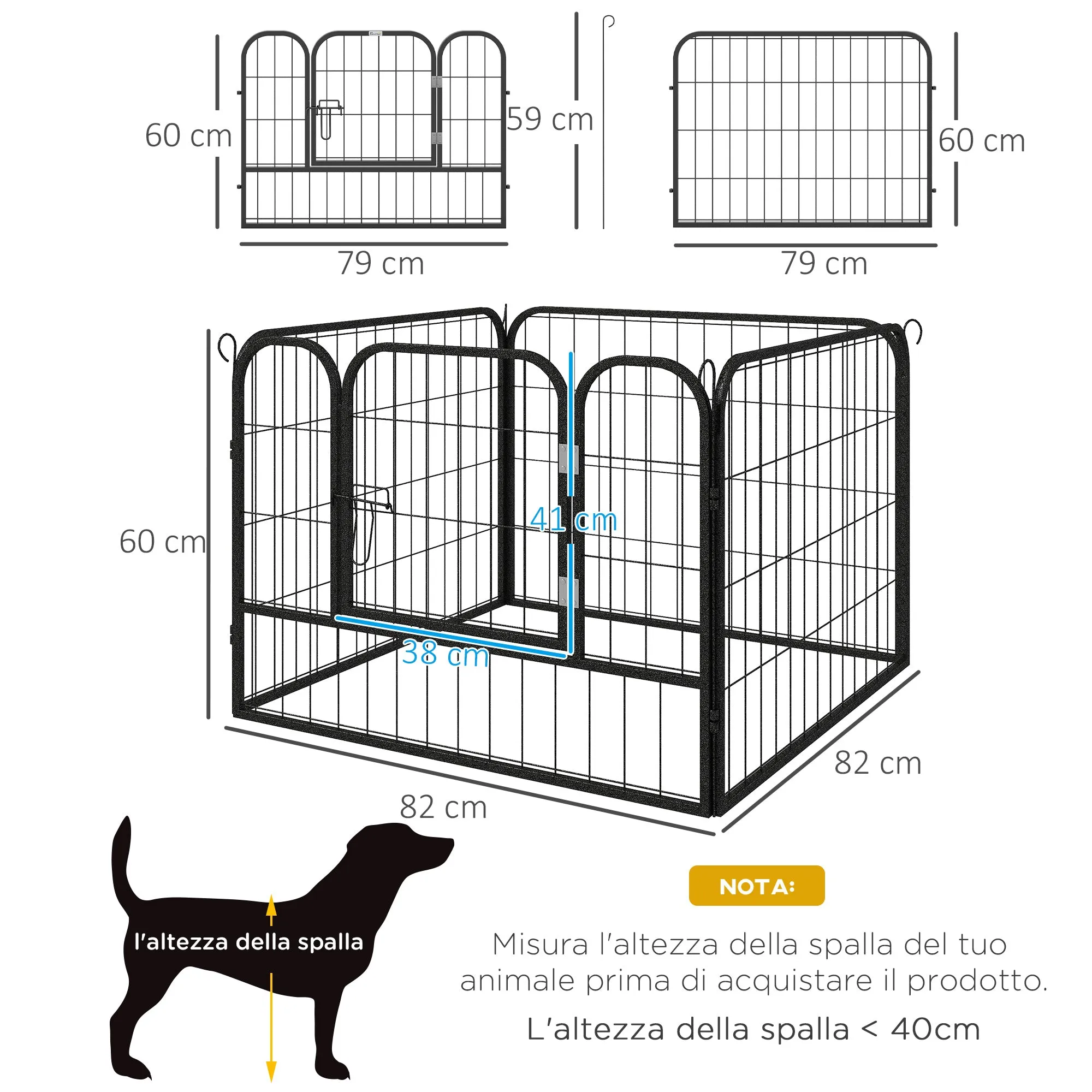 EASYCOMFORT Recinto per Cani Pieghevole per Interno ed Esterno, Porta con Catenaccio e Picchetti di Fissaggio, 82x82x60cm Grigio Scuro