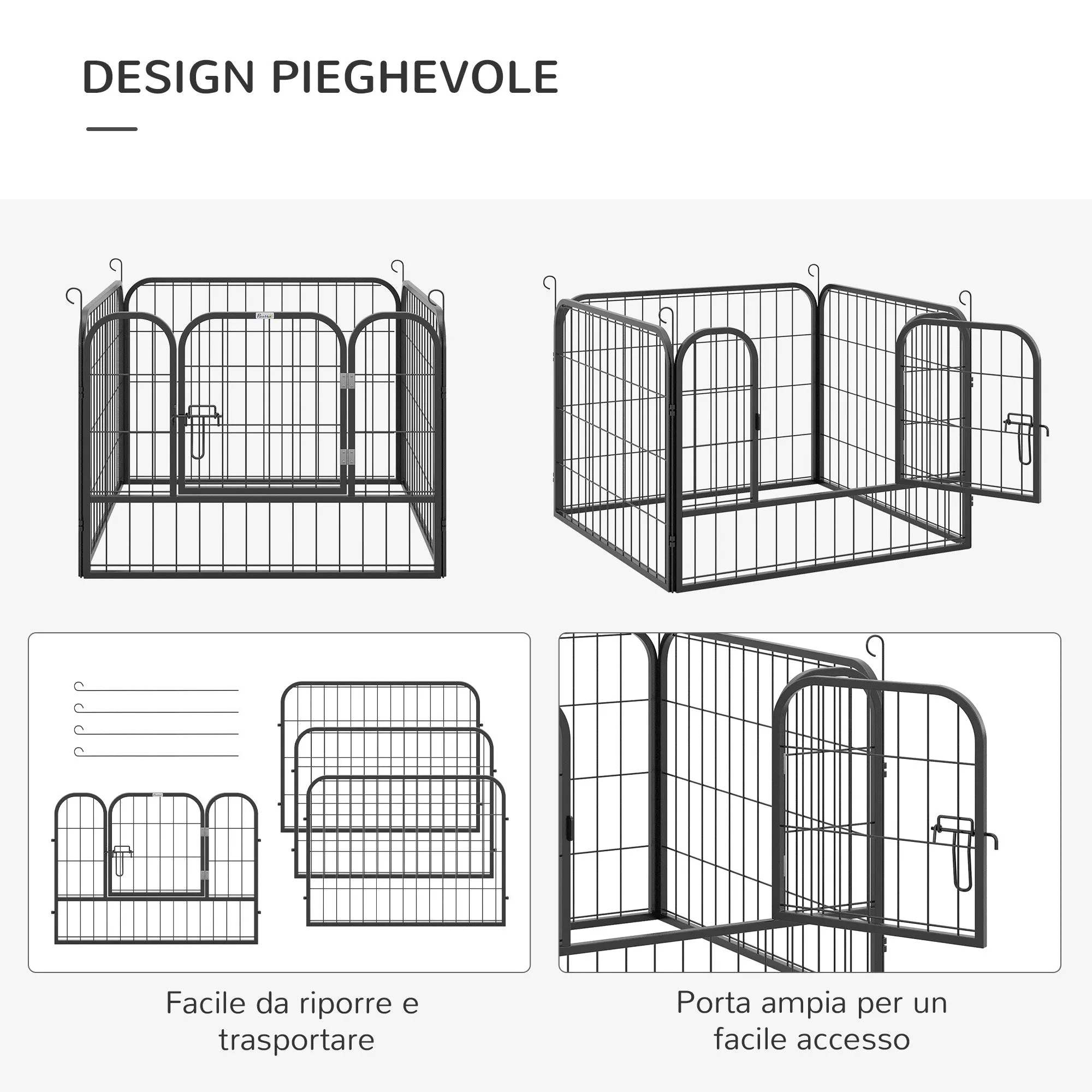 EASYCOMFORT Recinto per Cani Pieghevole per Interno ed Esterno, Porta con Catenaccio e Picchetti di Fissaggio, 82x82x60cm Grigio Scuro