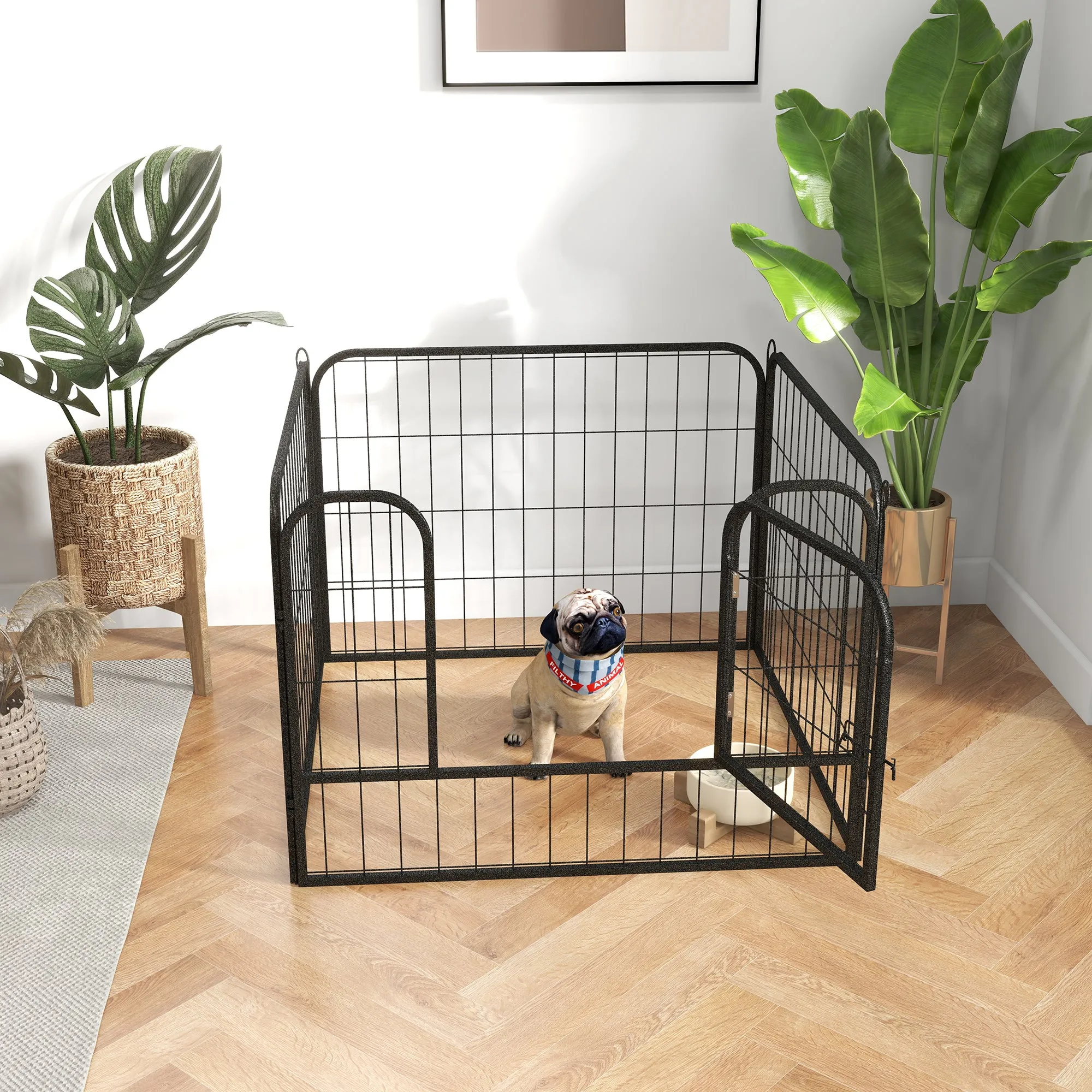 EASYCOMFORT Recinto per Cani Pieghevole per Interno ed Esterno, Porta con Catenaccio e Picchetti di Fissaggio, 82x82x60cm Grigio Scuro