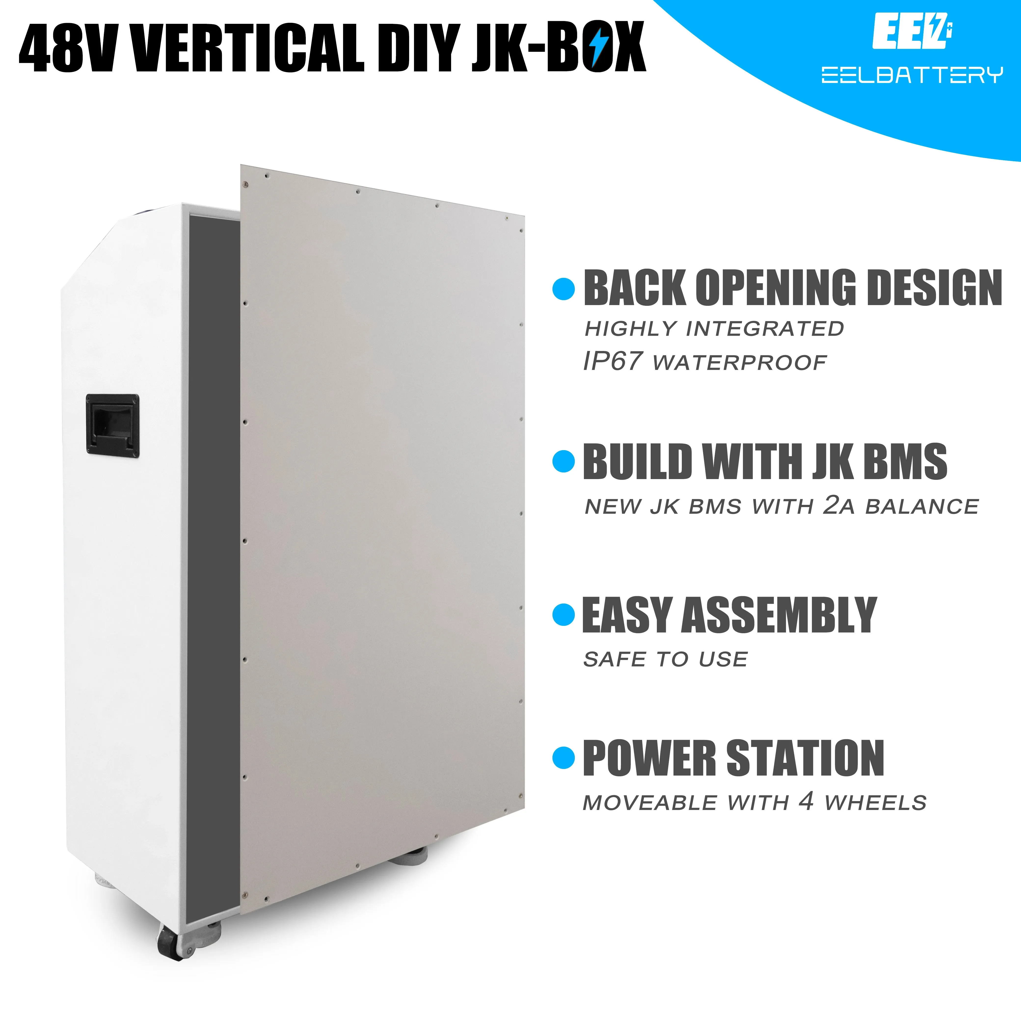 EEL 48V 16S DIY Vertical JK Box DIY Battery Kits with JK Inverter BMS and Wheels