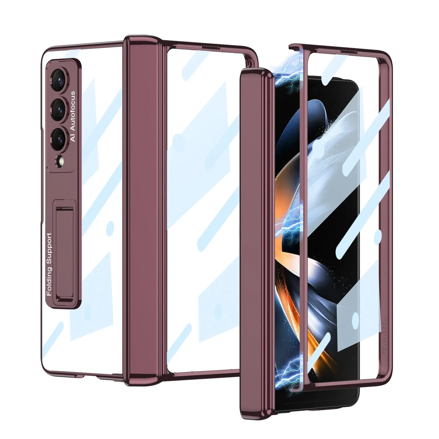 Electroplated Magnetic Hinge Clear Hard Phone Case With Glass Film For Samsung Galaxy Z Fold 4