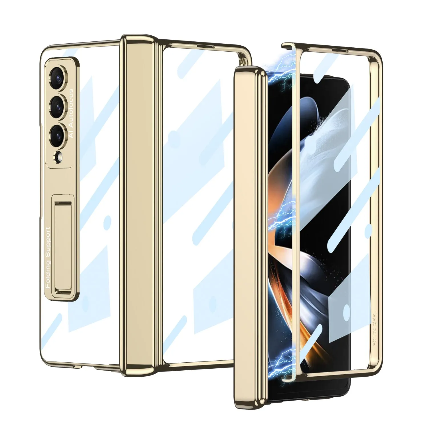 Electroplated Magnetic Hinge Clear Hard Phone Case With Glass Film For Samsung Galaxy Z Fold 4