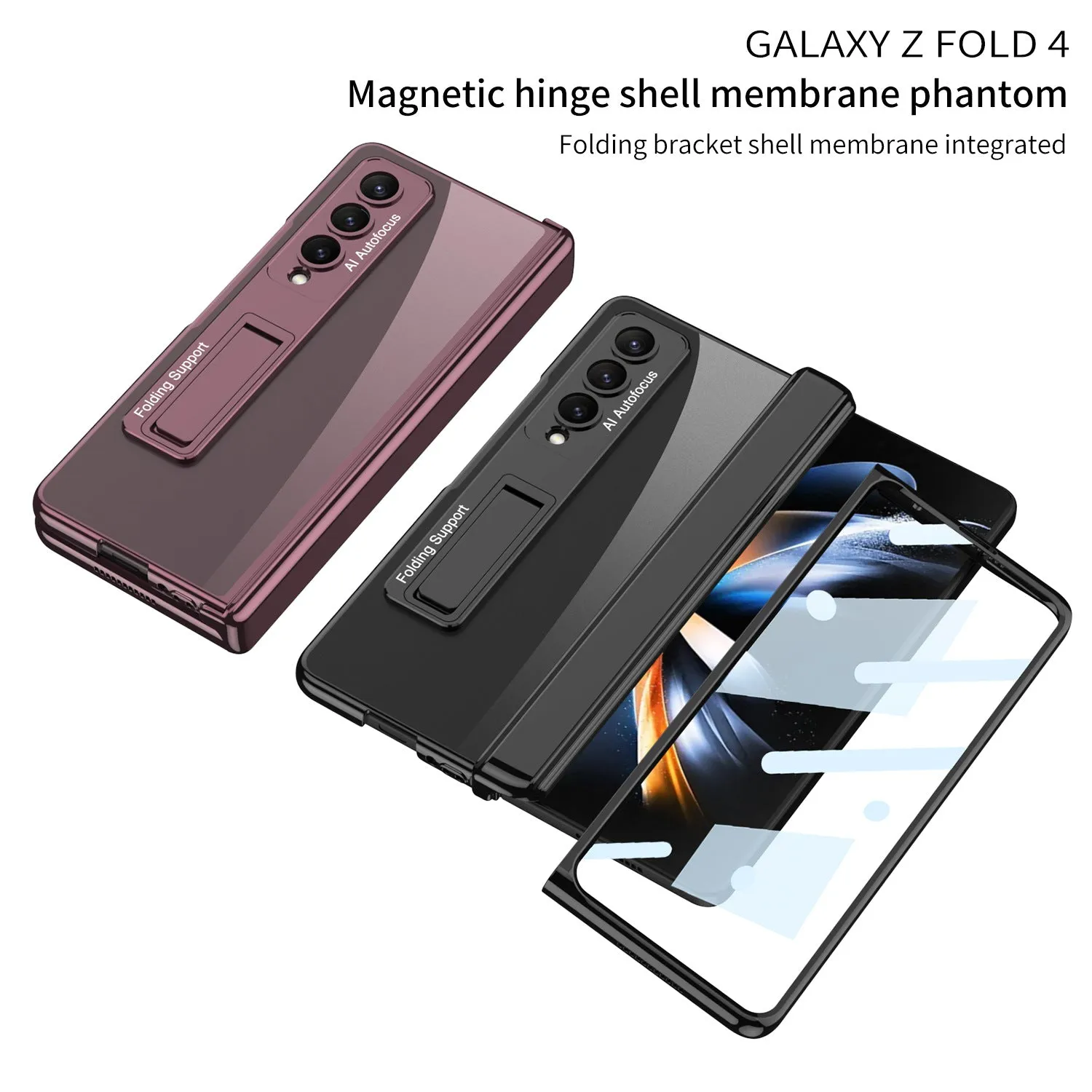 Electroplated Magnetic Hinge Clear Hard Phone Case With Glass Film For Samsung Galaxy Z Fold 4