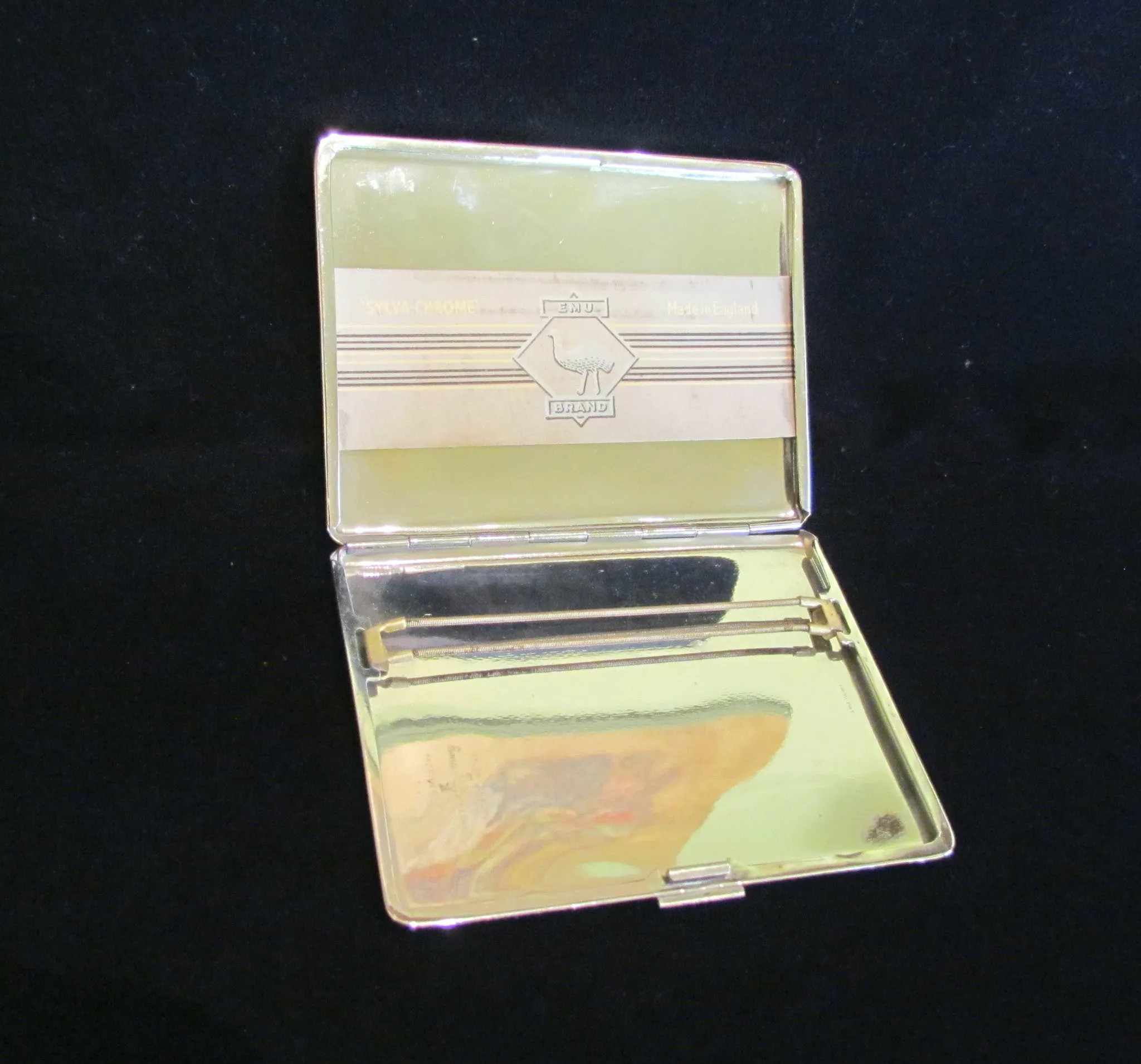 EMU Chrome Cigarette Case Art Deco Business Card Case Credit Card Holder