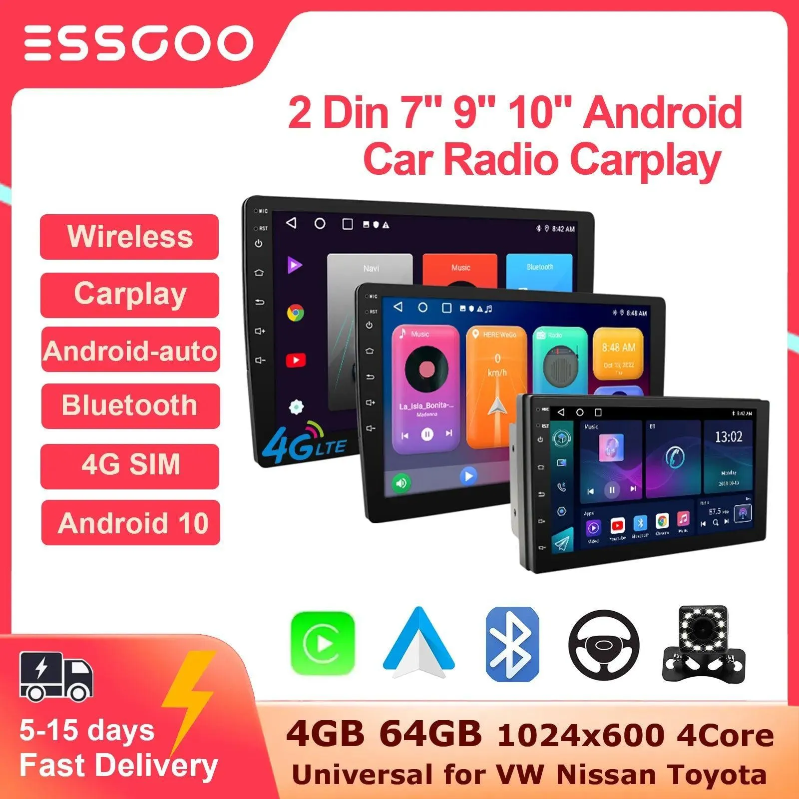 ESSGOO Car Stereo: Ultimate Multimedia Player with Carplay & Android Auto