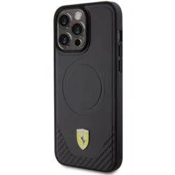 Ferrari Carbon Metal Logo Case with MagSafe for iphone 15 Pro Max 6.7" Black - FEHMP15XPTEK