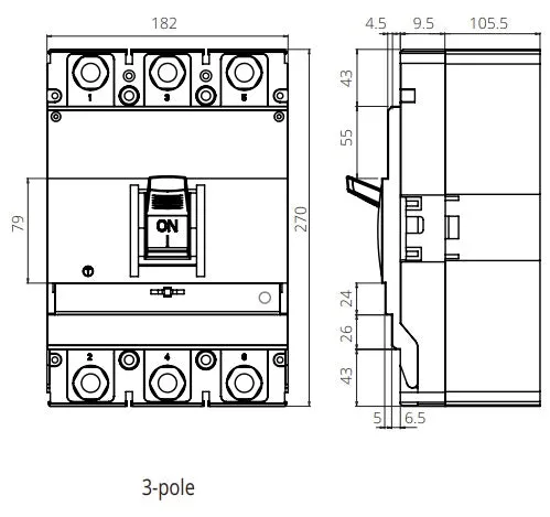 FGM6SM-3P-630H 630A,  3 Pole Moulded Case Circuit Breaker (MCCB) Thermal and Magnetic, Adjustable Type ICS=75kA 630 Amp, 400/690VAC