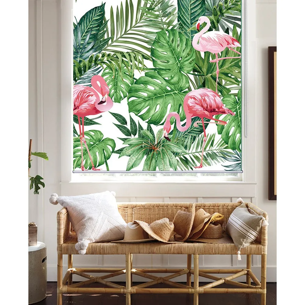 Flamingos in Tropical Garden Window Roller Shade