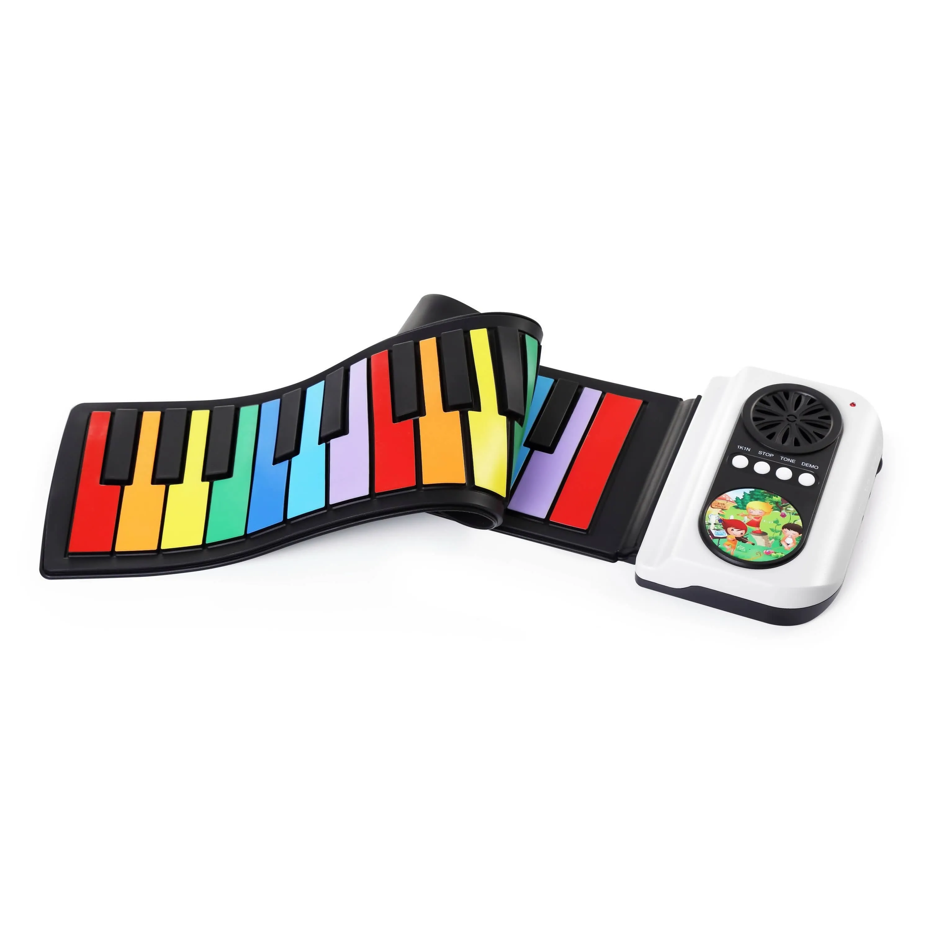 Flexible Roll Up Keyboard Piano Portable Foldable Silicone Piano 37 Key with Speaker Rainbow