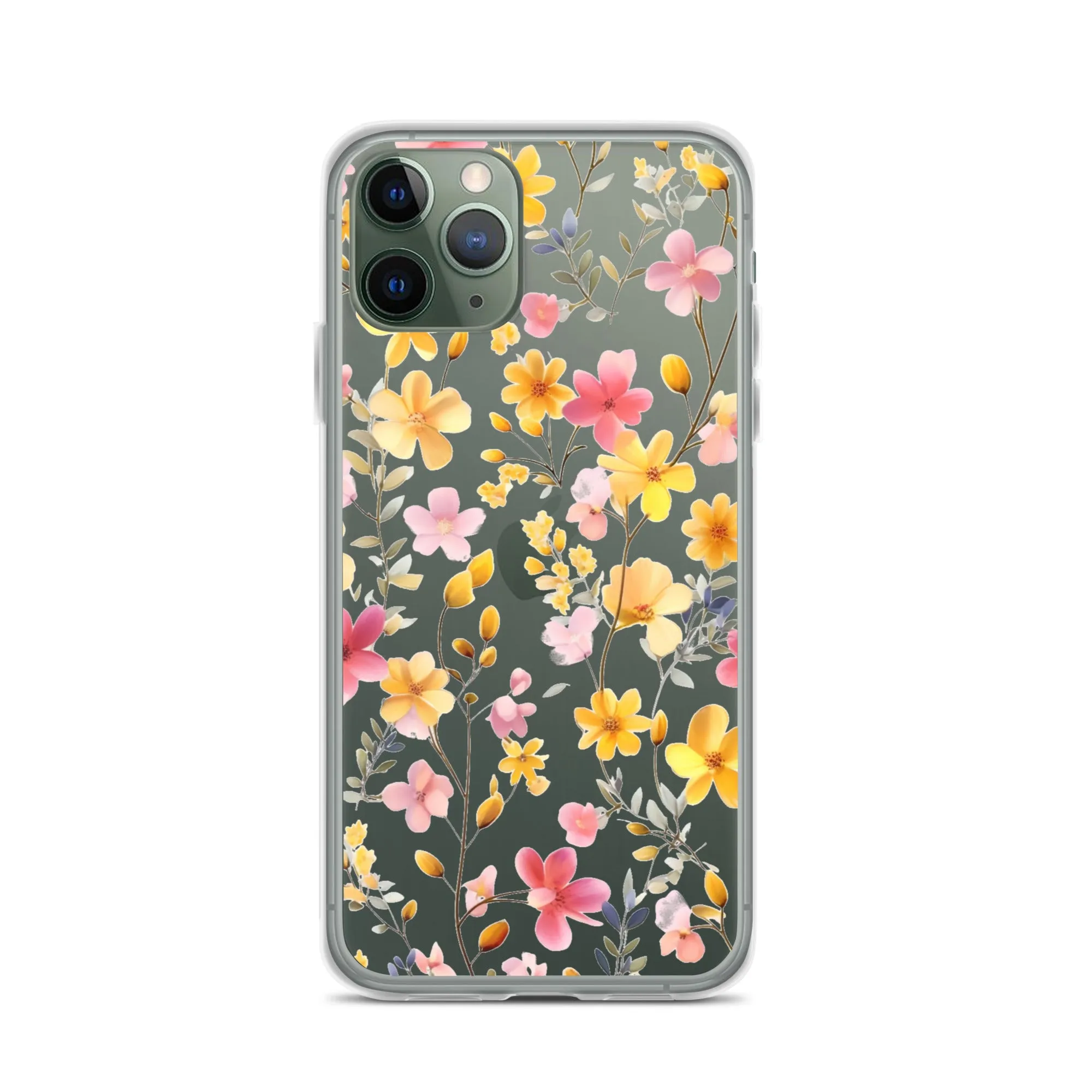 Floral Clear iPhone® 14 Pro Max Case, Yellow Pink Flowers Print Cute Colorful Aesthetic iPhone 13 12 11 Mini SE XS XR X 8 7 Transparent