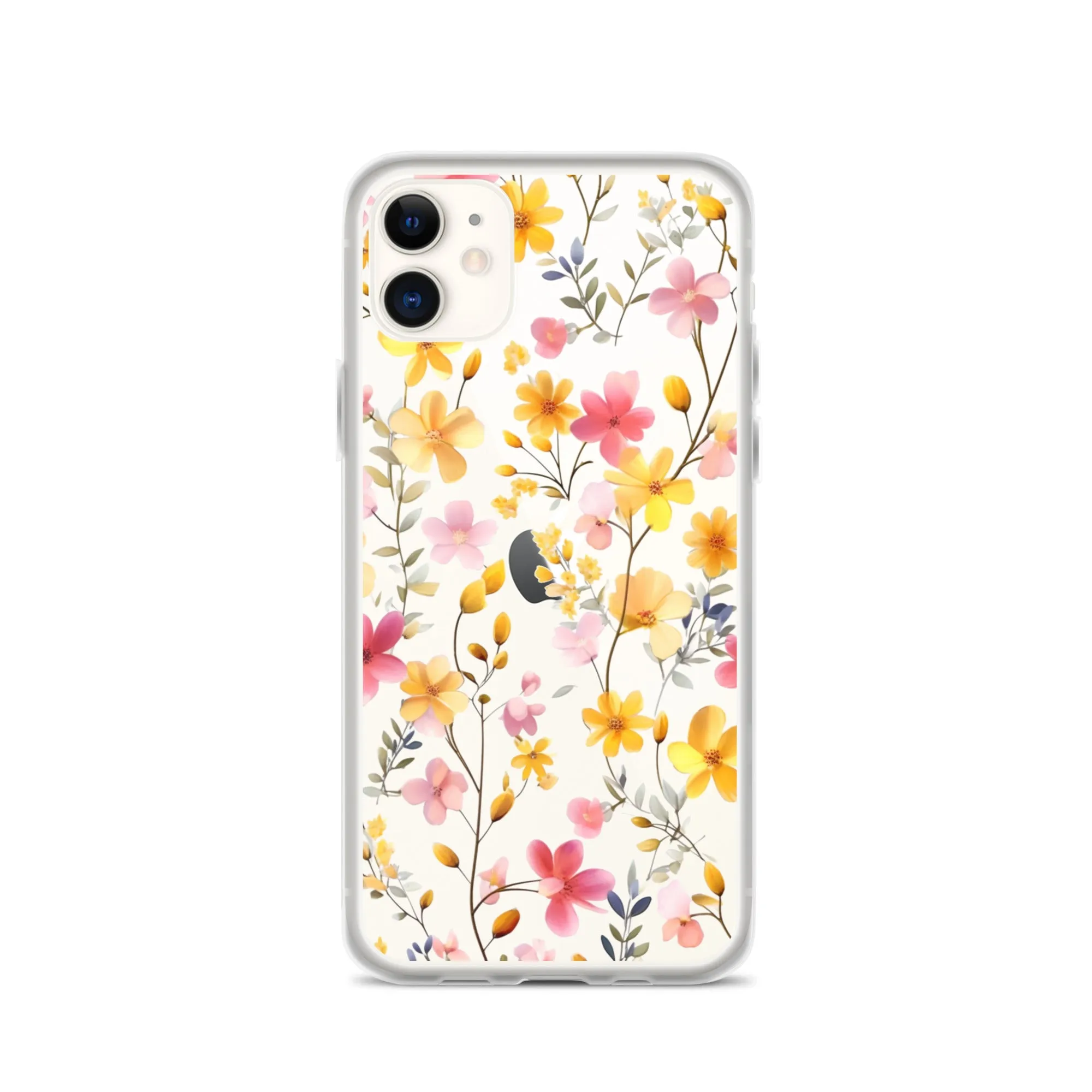 Floral Clear iPhone® 14 Pro Max Case, Yellow Pink Flowers Print Cute Colorful Aesthetic iPhone 13 12 11 Mini SE XS XR X 8 7 Transparent