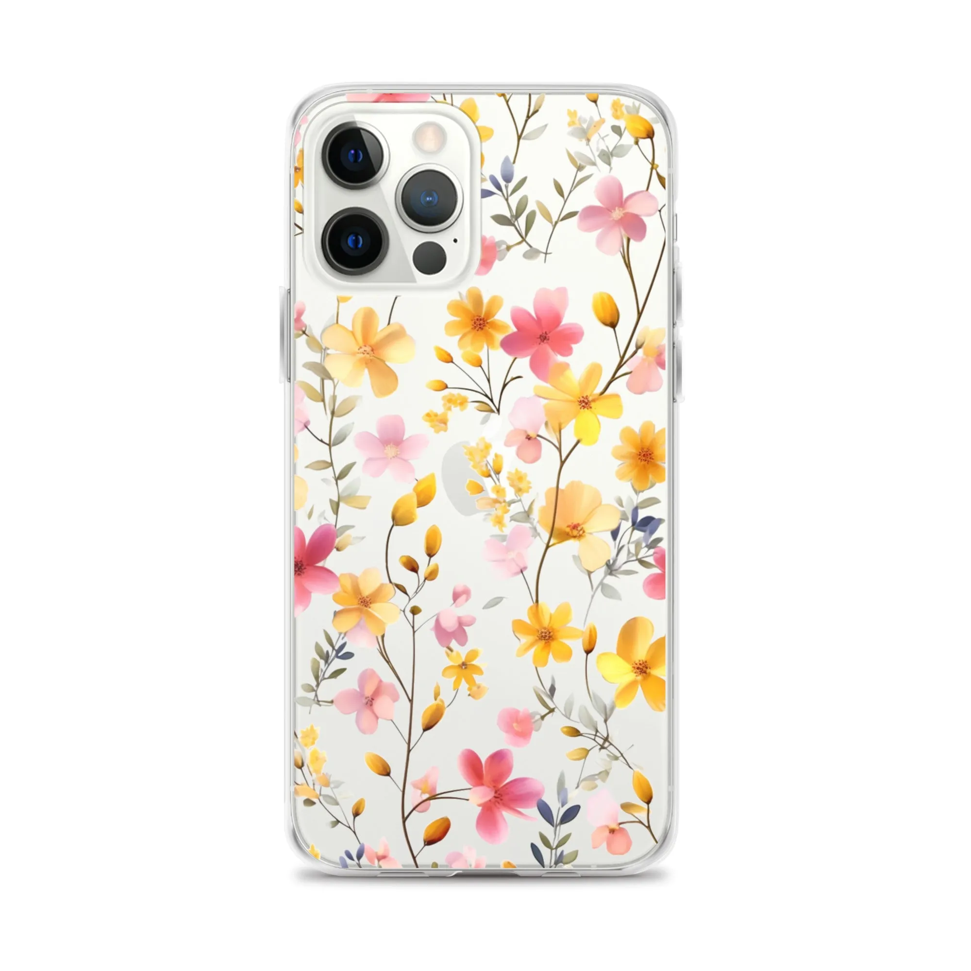 Floral Clear iPhone® 14 Pro Max Case, Yellow Pink Flowers Print Cute Colorful Aesthetic iPhone 13 12 11 Mini SE XS XR X 8 7 Transparent