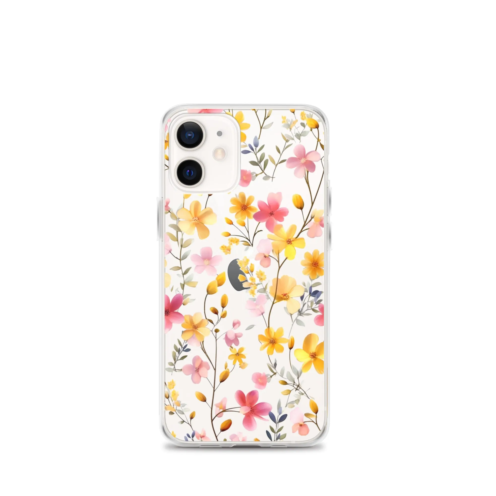 Floral Clear iPhone® 14 Pro Max Case, Yellow Pink Flowers Print Cute Colorful Aesthetic iPhone 13 12 11 Mini SE XS XR X 8 7 Transparent