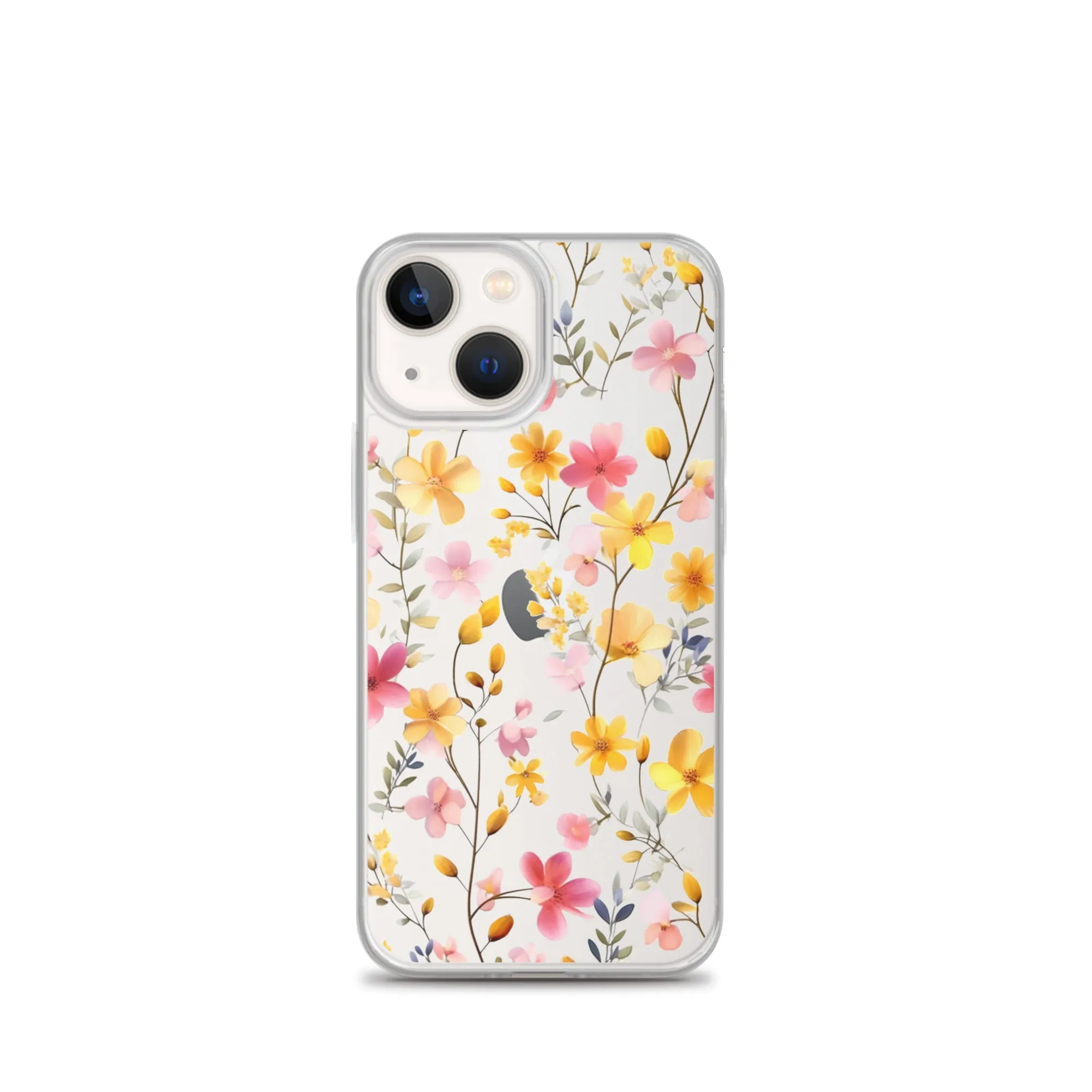 Floral Clear iPhone® 14 Pro Max Case, Yellow Pink Flowers Print Cute Colorful Aesthetic iPhone 13 12 11 Mini SE XS XR X 8 7 Transparent