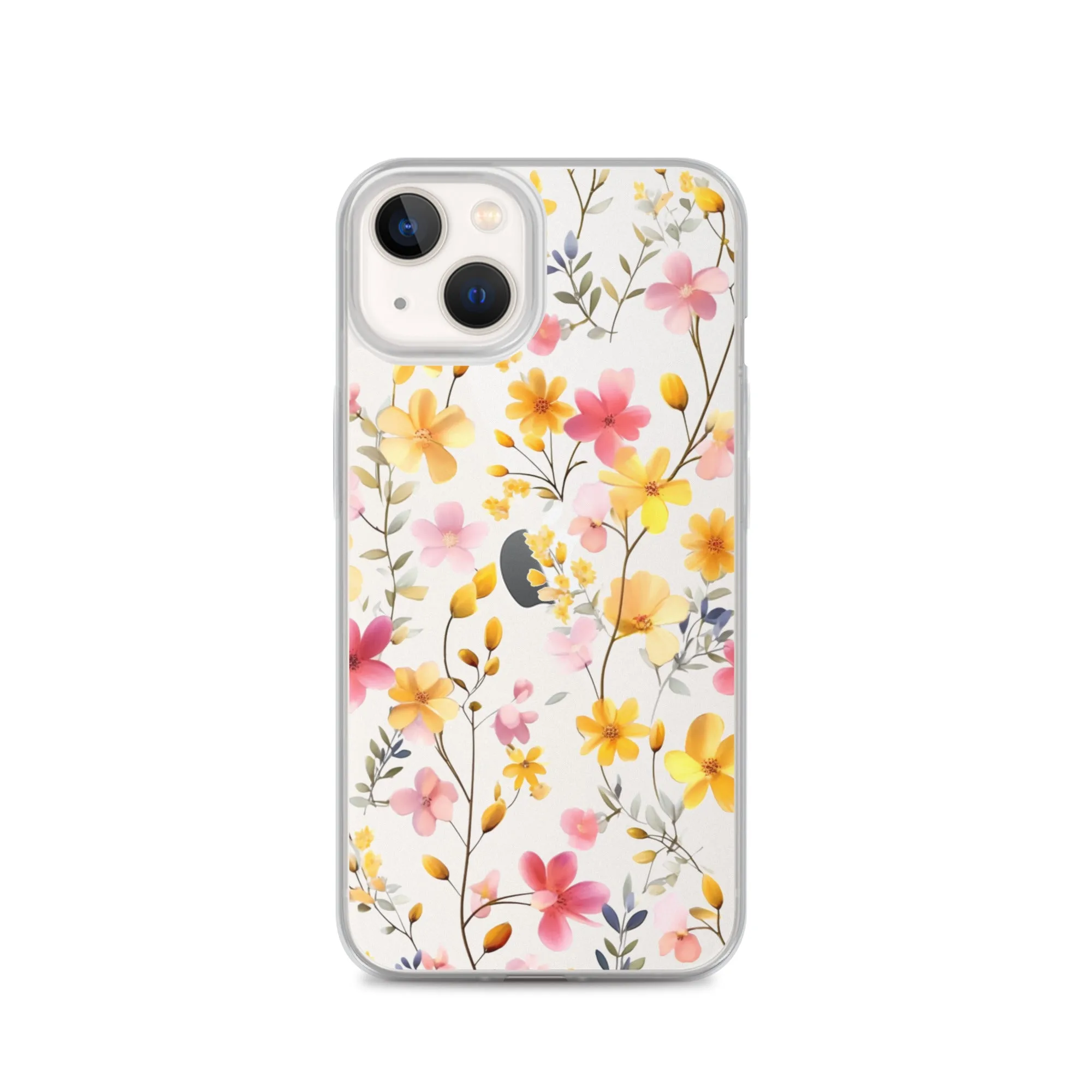 Floral Clear iPhone® 14 Pro Max Case, Yellow Pink Flowers Print Cute Colorful Aesthetic iPhone 13 12 11 Mini SE XS XR X 8 7 Transparent