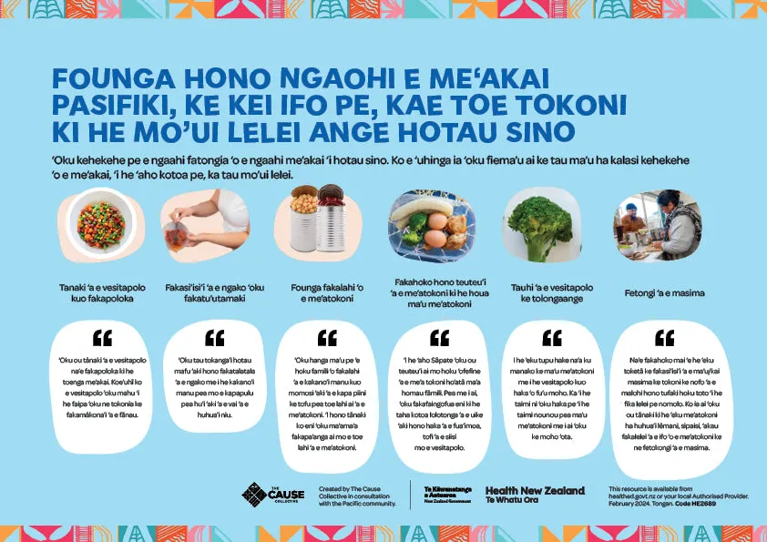 Founga hono ngaohi e me‘akai Pasifiki, ke kei ifo pe, kae toe tokoni ki he mo‘ui lelei ange hotau sino How we make our Pacific meals healthier Tongan HE2689