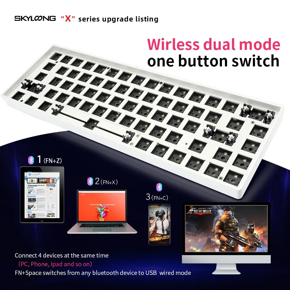 gk68xs hot swappable bluetooth dual mode Custom Mechanical Keyboard rgb type c