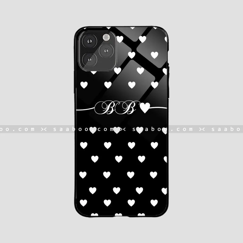 Glossy Protective Case With Black And White Heart Name