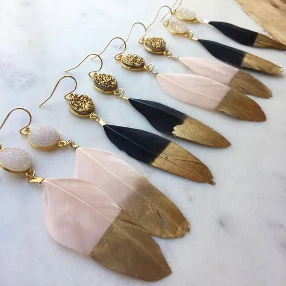 Gold Dipped Feather Earrings