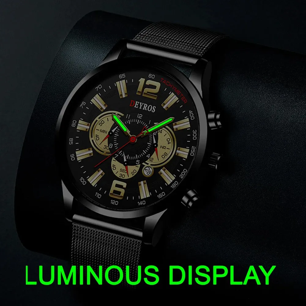 Hudlot - Black Mesh Stainless Steel Watch For Men