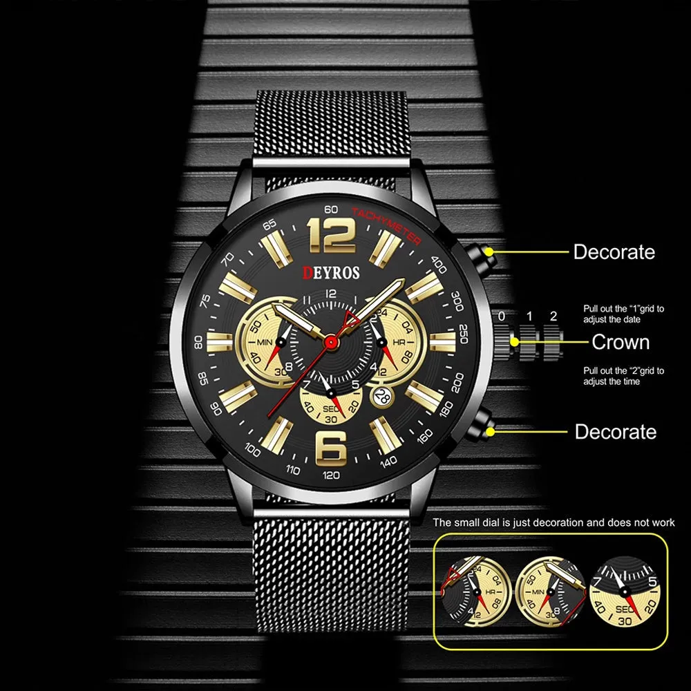 Hudlot - Black Mesh Stainless Steel Watch For Men