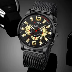 Hudlot - Black Mesh Stainless Steel Watch For Men