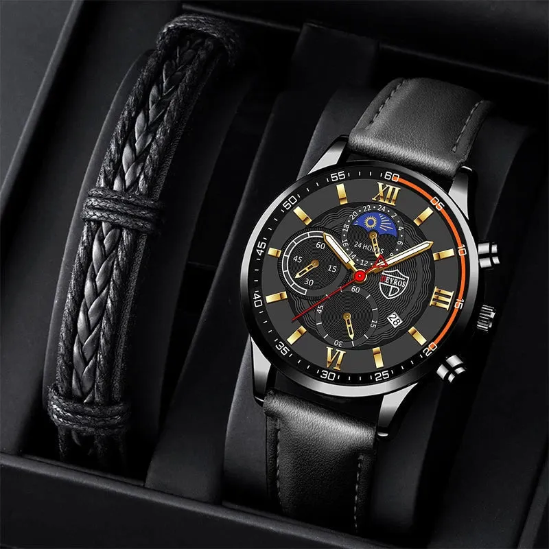 Hudlot - Business Casual Simple Leather Bracelet Male Luminous Watch