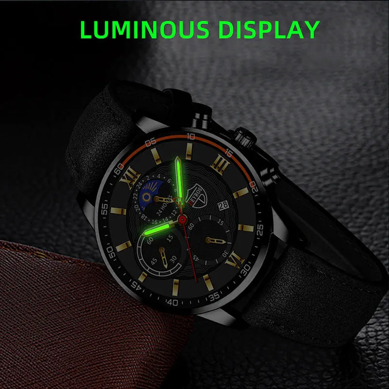 Hudlot - Business Casual Simple Leather Bracelet Male Luminous Watch