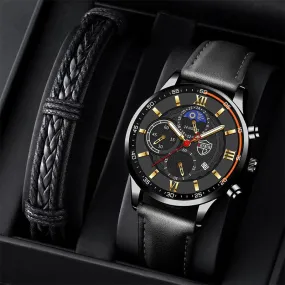 Hudlot - Business Casual Simple Leather Bracelet Male Luminous Watch