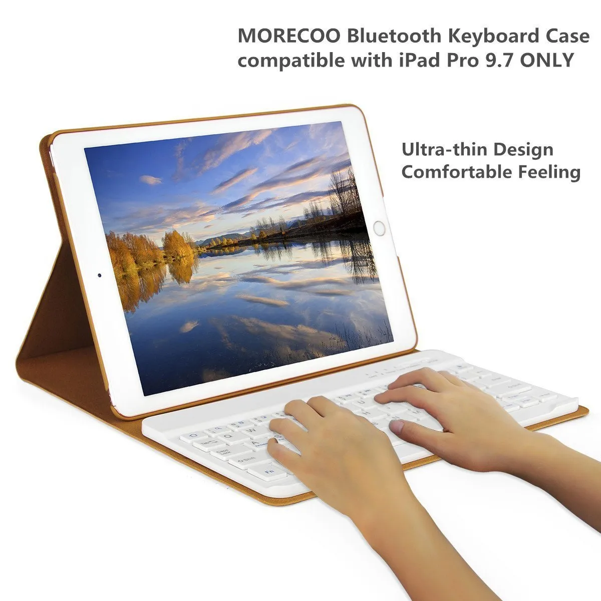 iPad Pro 9.7" Keyboard Case(A1673),Morecoo Discolored Pu Leather with Magnetic Removable Bluetooth Keyboard and Auto Wake / Sleep Smart Case(Brown)